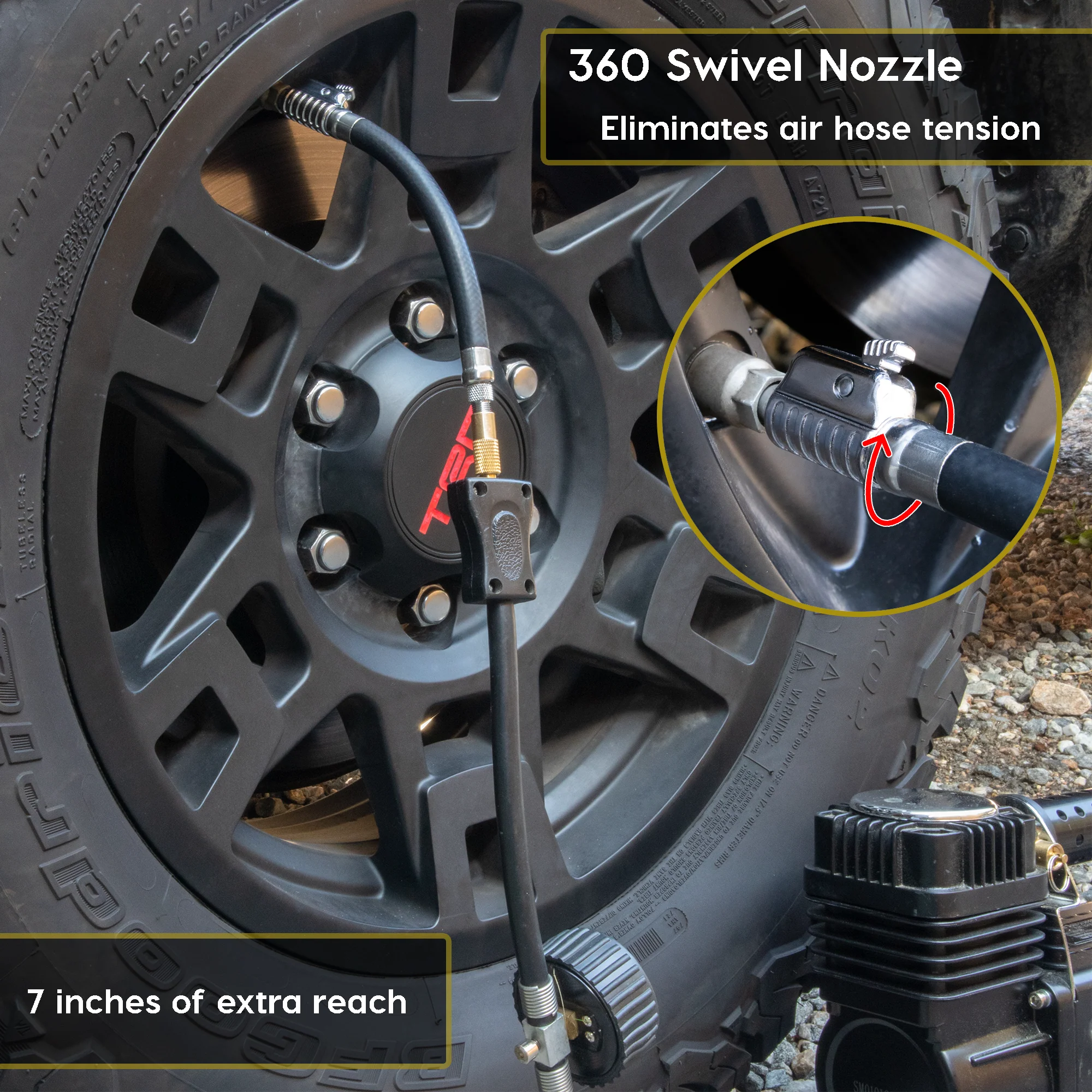 Lightning™ S2X Quick-Connect Locking Tire Inflator Air Chuck Extension | Patented Lock-on Compressor Hose Attachment (Open Flow) - Image 7